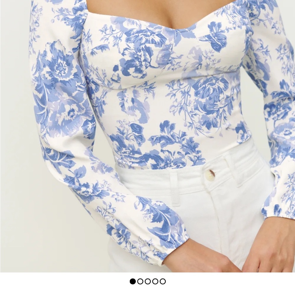 Reformation Reign top Floral Blue and White Women's Top